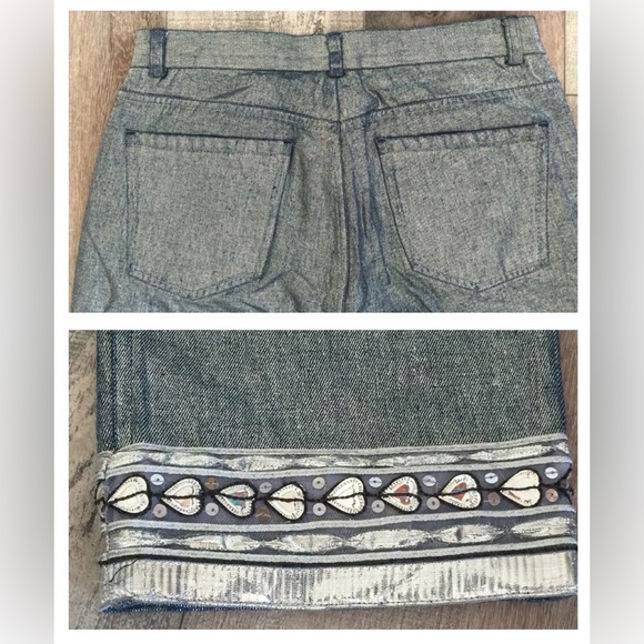 womens DKNY silver metallic denim jeans / pants with trim embellished hem sz 8 - Picture 3 of 4